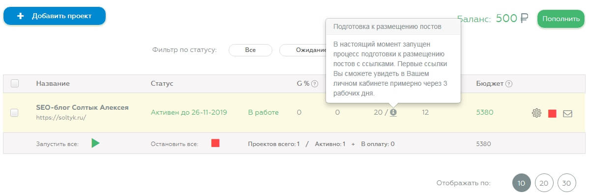 Информация по проекту после завершения настройки