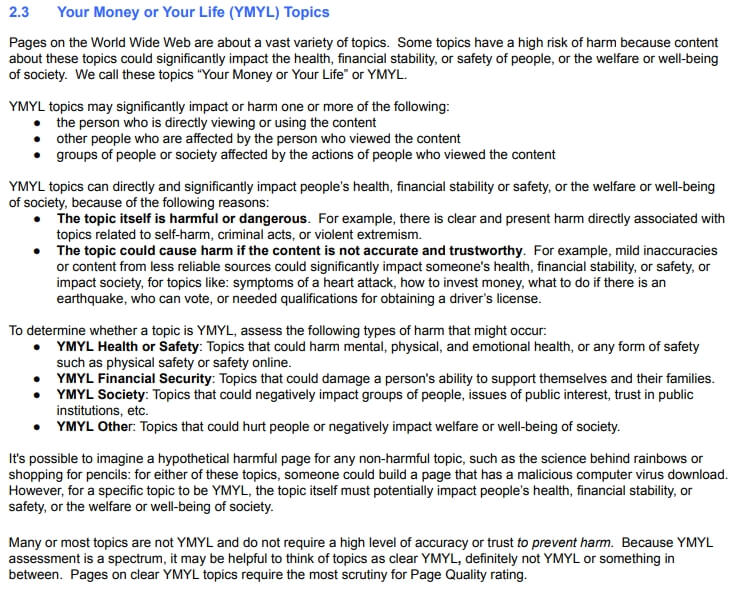 Your Money or Your Life (YMYL) Topics