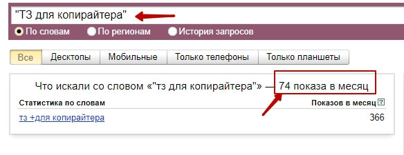 Проверка частотности фразы